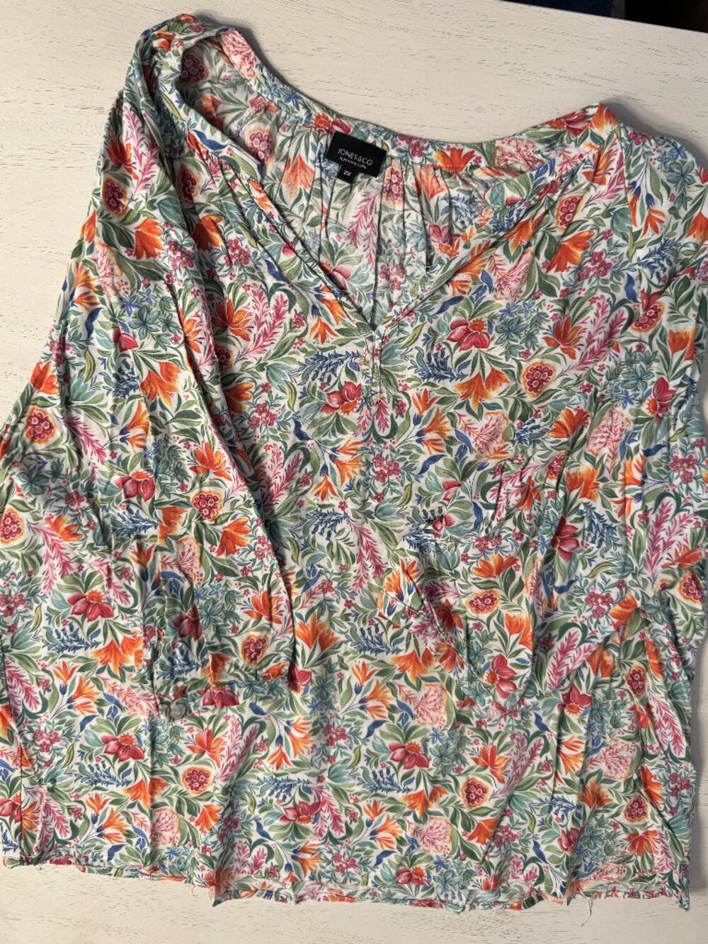 Jones NY Floral Plus Size Top, 3/4 sleeve, 100% Rayon